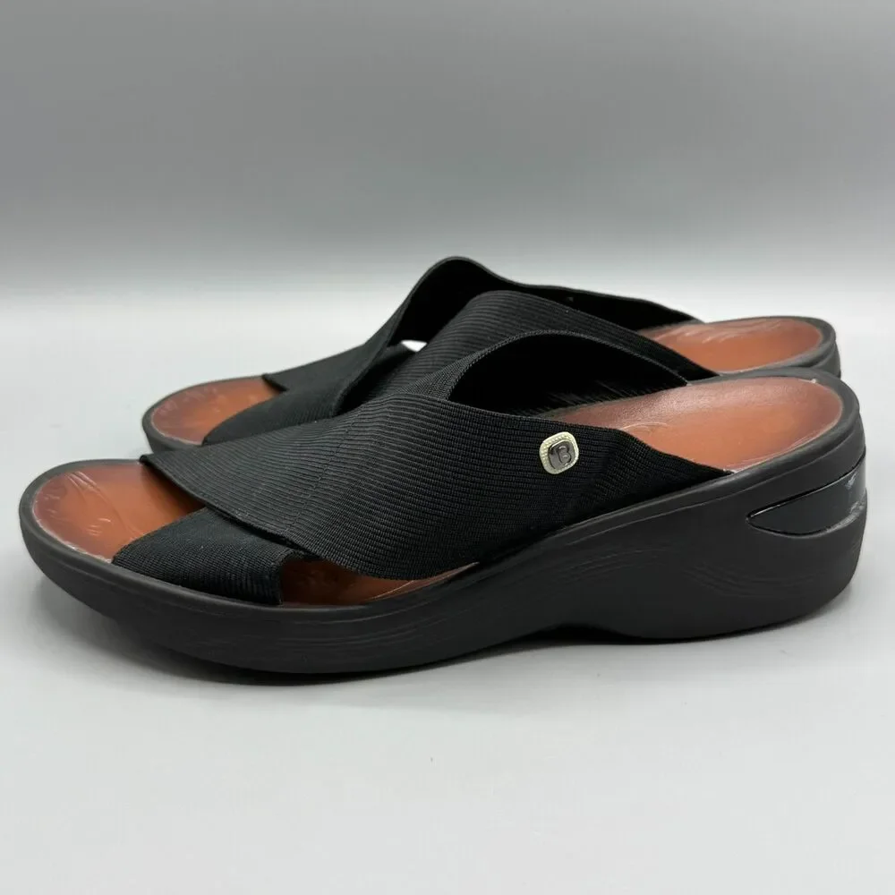 Bzees LifeStride Black Wedge Sandals Comfort Slip On Casual Women Size 10 M
